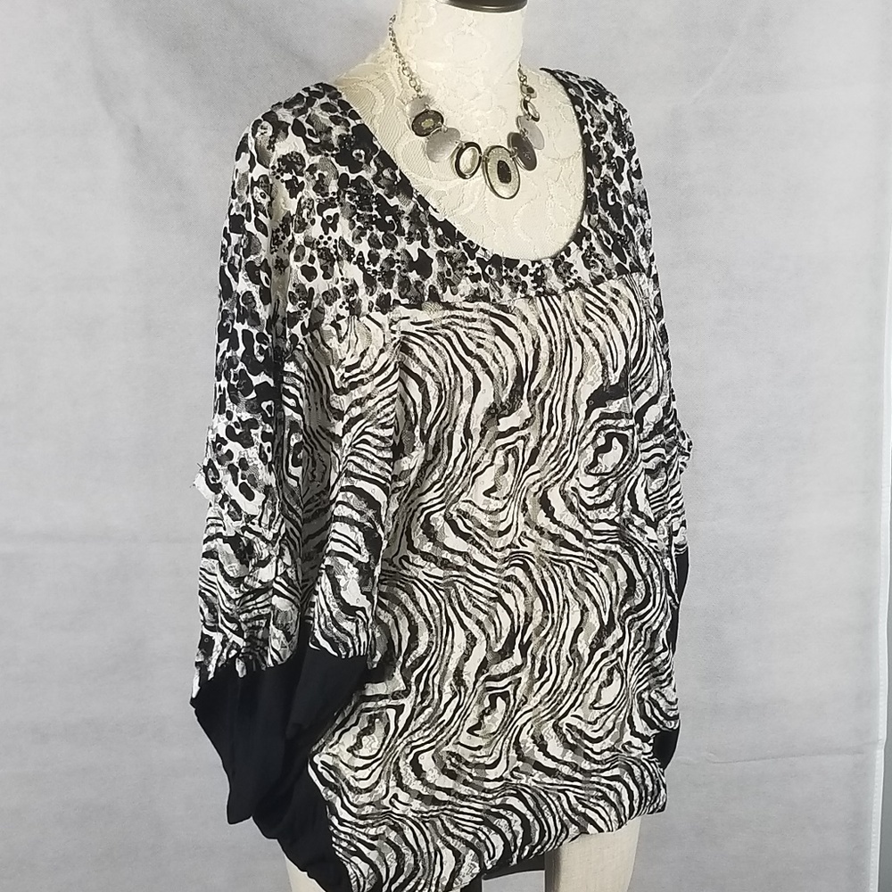 Alberto Makali Blouse Large Zebra Black Top